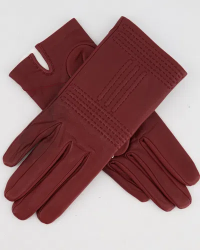 Pre-owned Hermes Hermès Burgundy Gloves Stitching Lambskin Leather In Red