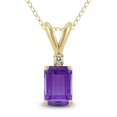 Sselects 14k 8x6mm Emerald Shaped Amethyst And Diamond Pendant In Purple