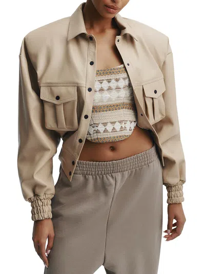 The Mannei Parla Womens Collar Leather Bomber Jacket In Beige