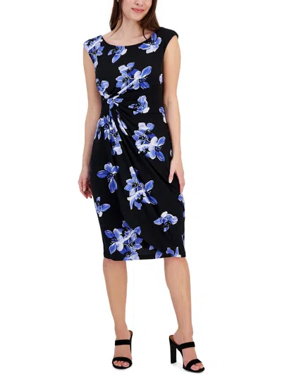 Connected Apparel Womens Floral Print Knee Length Wrap Dress In Black