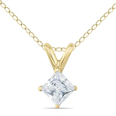 Sselects 1/7 Carat Princess Diamond Solitaire Pendant In 14k In Silver