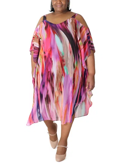 Signature By Robbie Bee Plus Womens Printed Chiffon Maxi Dress In Multi