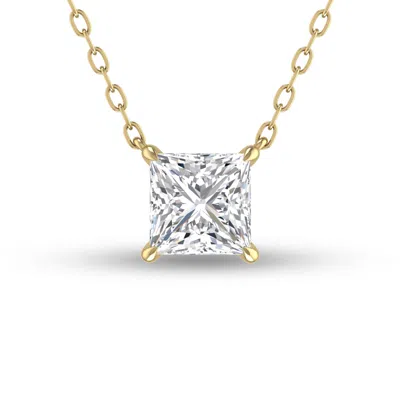 Sselects Lab Grown 1 Carat Floating Princess Cut Diamond Solitaire Pendant In 14k Yellow Gold In Silver