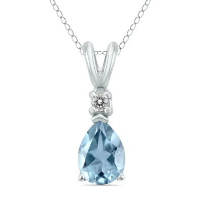 Sselects 14k 5x3mm Pear Aquamarine And Diamond Pendant In Blue