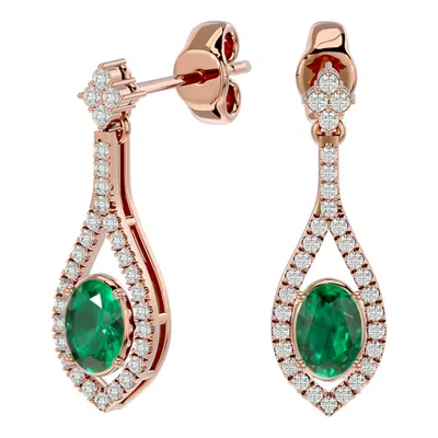 Sselects 2 Carat Oval Shape Emerald And Diamond Dangle Earrings In 14 Karat In Green