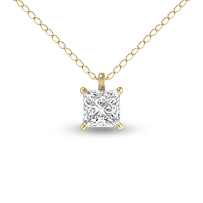 Sselects Lab Grown 1 Carat Princess Cut Solitaire Diamond Pendant In 14k Yellow Gold In Silver