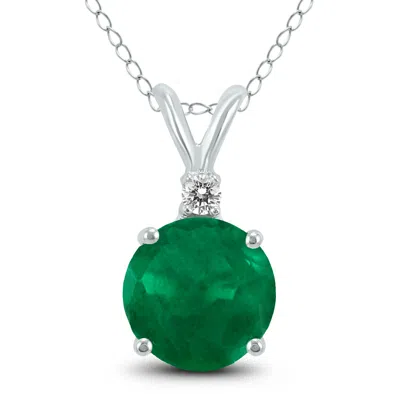 Sselects 14k 4mm Round Emerald And Diamond Pendant In Green