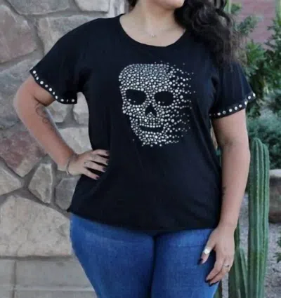 Vocal Apparel Silver Studded Skull Tee In Black In Blue