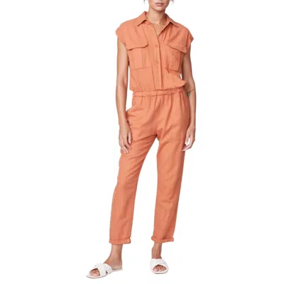 Monrow Cotton Twill Jumpsuit In Faded Rust In Multi