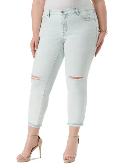 Jessica Simpson Plus Mika Womens Cuffed Light Wash Skinny Jeans In Blue