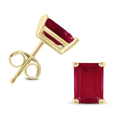 Sselects 14k 6x4mm Emerald Shaped Ruby Earrings In Red