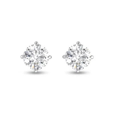 Sselects Lab Grown 1 Carat Round Solitaire Diamond Earrings In 14k White Gold In Silver