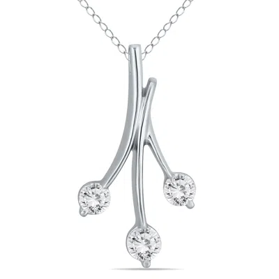 Sselects 1/2 Ctw Natural Diamond Three Stone Leaf Pendant In 10k In Silver
