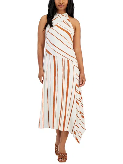 Taylor Womens Asymmetric Striped Halter Dress In Multi