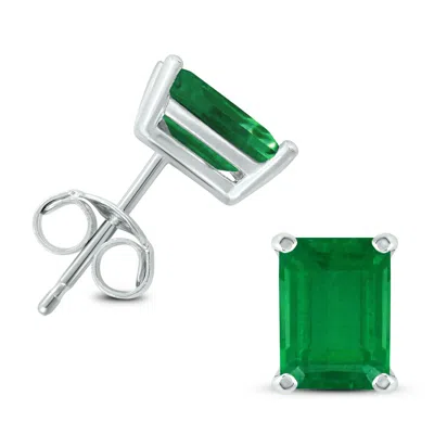 Sselects 14k 5x3mm Emerald Shaped Emerald Earrings In Green
