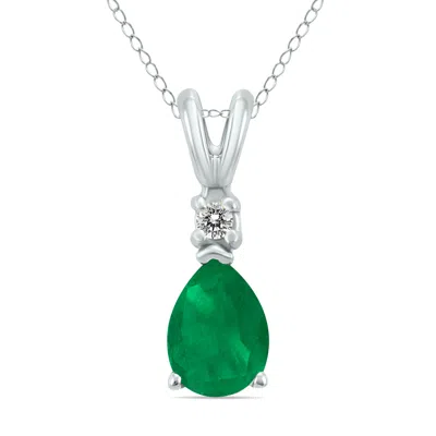 Sselects 14k 5x3mm Pear Emerald And Diamond Pendant In Green