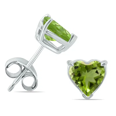 Sselects 14k 5mm Heart Peridot Earrings In Green