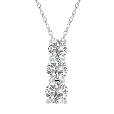 Sselects 1.50 Ctw Lab Grown Diamond Three Stone Pendant In 14k White Gold In Silver
