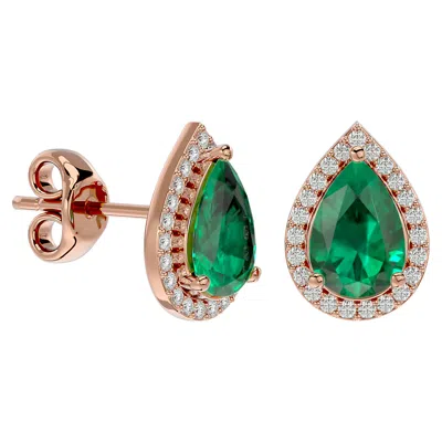 Sselects 2 1/2 Carat Emerald And Diamond Pear Shape Stud Earrings In 14 Karat In Green