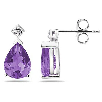 Sselects Pear Shaped Amethyst & Diamond Earrings In 10k In Purple
