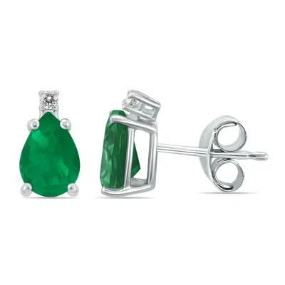 Sselects 14k 6x4mm Pear Emerald And Diamond Earrings In Green
