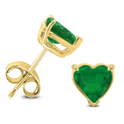 Sselects 14k 4mm Heart Emerald Earrings In Green