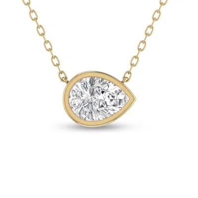 Sselects Lab Grown 1/4 Carat Pear Shaped Bezel Set Diamond Solitaire Pendant In 14k Yellow Gold In Silver