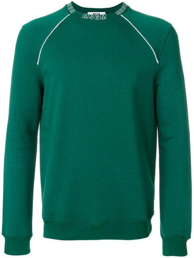 Msgm Logo Cotton Sweatshirt In Verde