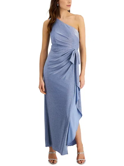 Adrianna Papell Womens Metallic Knit Evening Dress In Blue