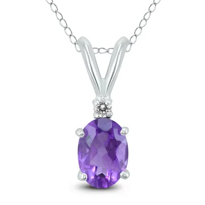 Sselects 14k 6x4mm Oval Amethyst And Diamond Pendant In Blue