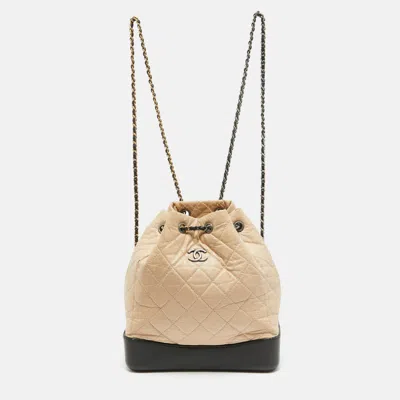 Pre-owned Chanel /peach Quilted Aged Leather Small Gabrielle Backpack In Beige