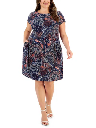 Connected Apparel Plus Womens Daytime Knee-length Shift Dress In Blue