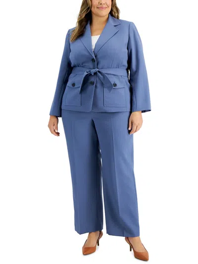 Le Suit Plus Womens Two Button Business Pant Suit In Blue