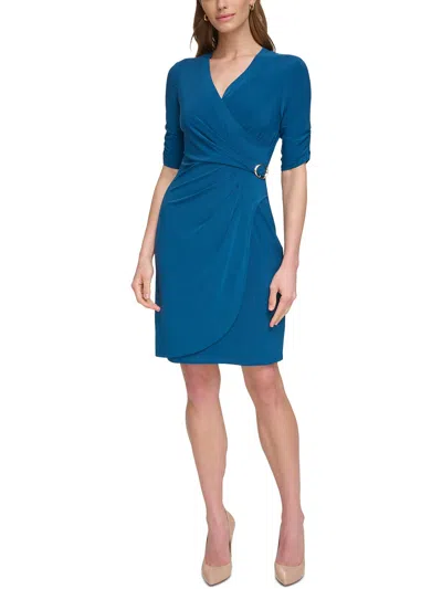 Jessica Howard Womens Faux Wrap Jersey Wrap Dress In Blue