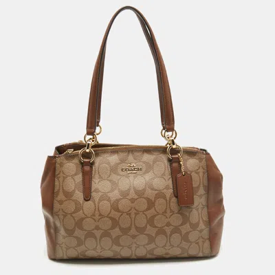 Coach Signature Coated Canvas Small Christie Carryall Satchel In Beige