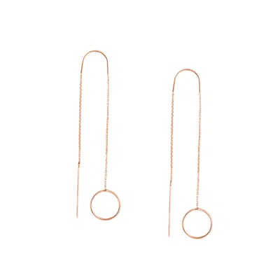 Sselects 14k Solid Rose Gold Open Disc Threader Earrings In Pink