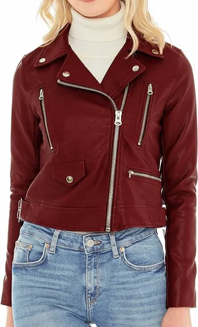 Love Tree Crushing It Faux Leather Moto Jacket In Wine In Red