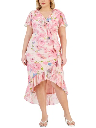Taylor Plus Womens Ruffled Long Maxi Dress In Pink