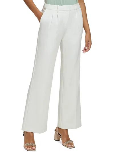Calvin Klein Petites Womens Pleated Crepe Dress Pants In White