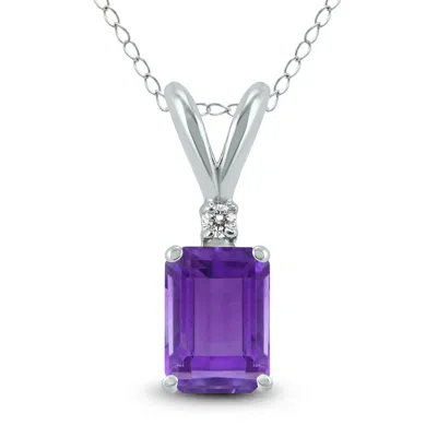 Sselects 14k 8x6mm Emerald Shaped Amethyst And Diamond Pendant In Blue