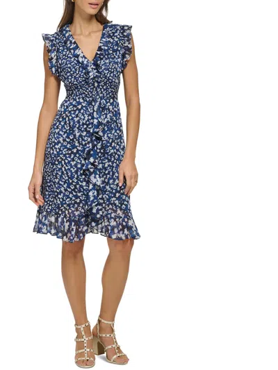 Dkny Womens Knee Length Floral Print Mini Dress In Blue