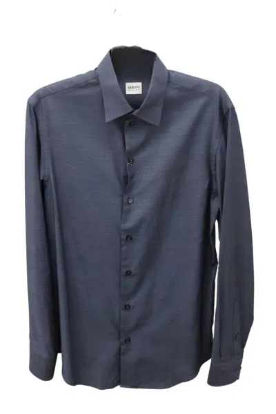 Armani Collezioni Long Sleeve Button Down Shirt In Blue Tonal