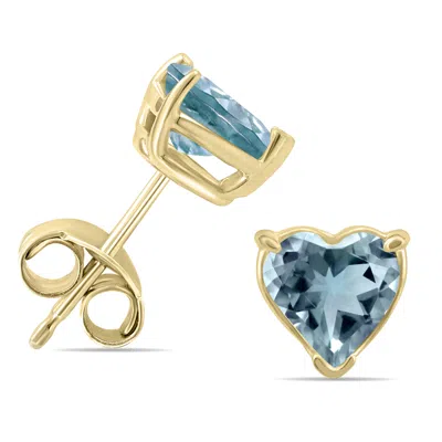 Sselects 14k 5mm Heart Aquamarine Earrings In Blue