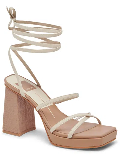 Dolce Vita Amanda Womens Faux Leather Strappy Platform Sandals In White