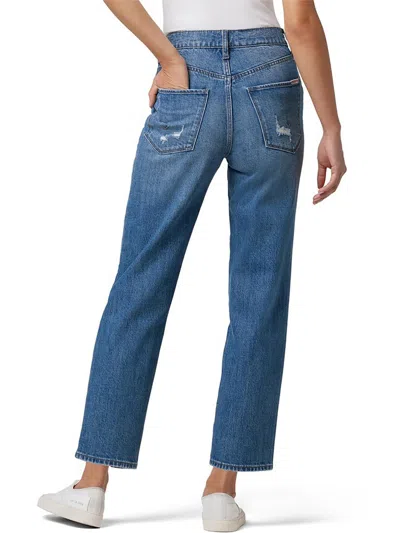 Hudson Kass Womens High Rise Distressed Straight Leg Jeans In Blue