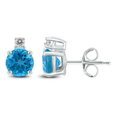 Sselects 14k 7mm Round Topaz And Diamond Earrings In Blue