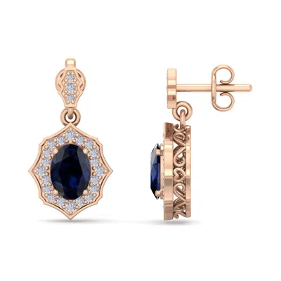 Sselects 2 1/4 Carat Oval Shape Sapphire And Diamond Dangle Earrings In 14 Karat In Black