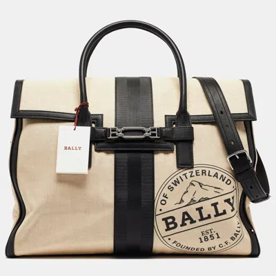 Bally /natural Canvas And Leather Vesper Travel Tote In Blue