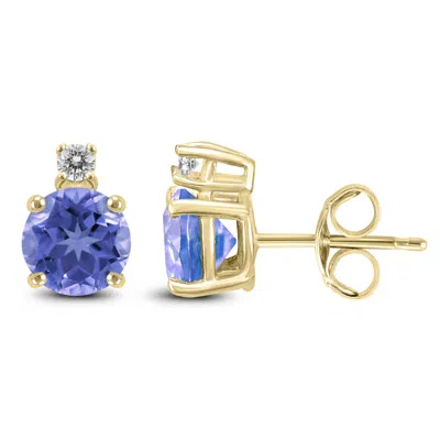 Sselects 14k 4mm Round Tanzanite And Diamond Earrings In Blue