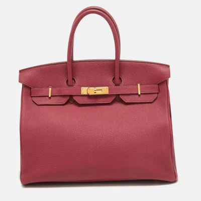 Pre-owned Hermes Ruby Togo Leather Gold Finish Birkin 35 Bag In Pink